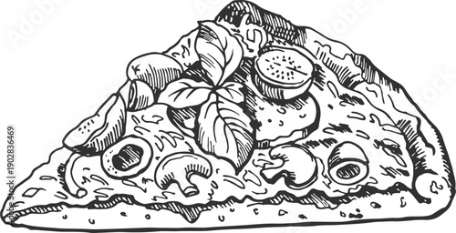 Pizza slice sketch. Tasty fresh italian food