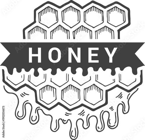 Honey label engraving. Apiary tag. Organic product