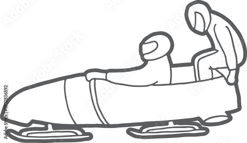 Bobsleigh line icon. Sport bobsled team on track