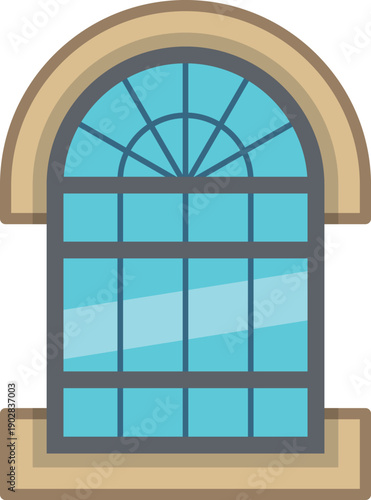 Ornate window frame. Blue glass cartoon icon