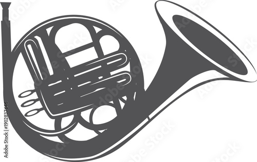 French horn black icon. Jazz music symbol
