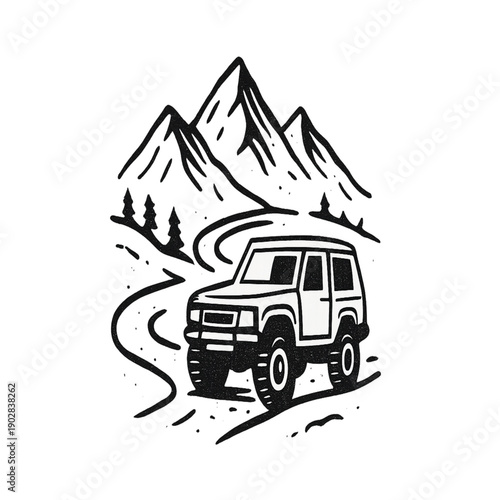 longtail vehicle, longtail boat, line art, line-art illustration, path drawing, continuous line, minimalist, minimal design, outline drawing, linear style, mountainous terrain, mountains, hills, lands