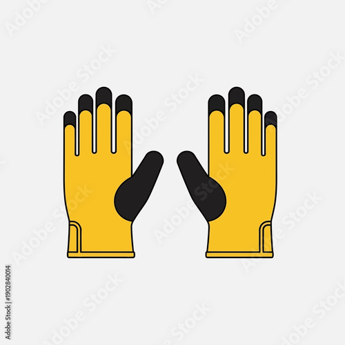 Yellow work gloves with black accents, isolated on white background