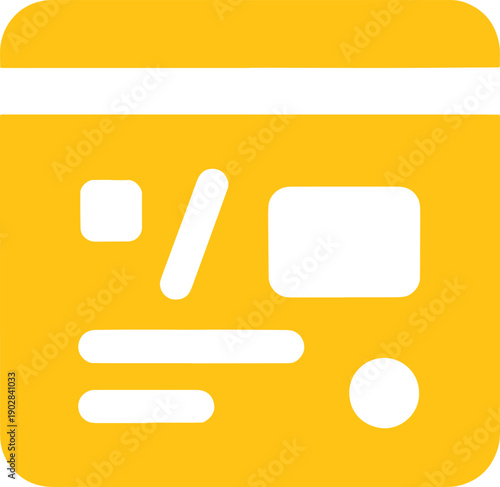 Yellow whisk with rounded rectangular shapes and lines on white background