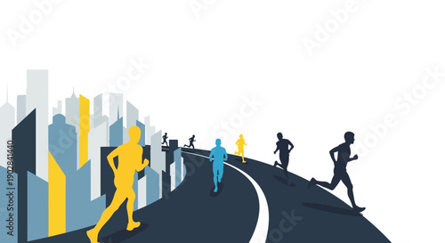 Diverse Business Professionals Running in Urban Park Scene