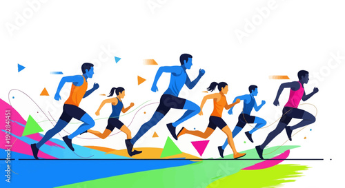 Group of People Running in a Race Celebration