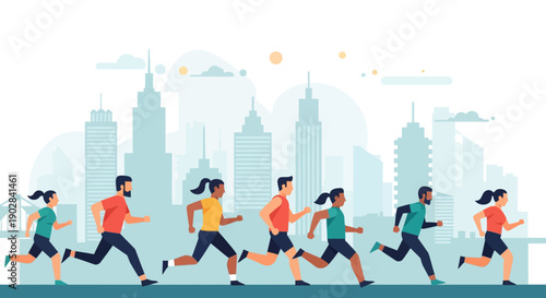 Group of Diverse People Running in Urban Park Setting