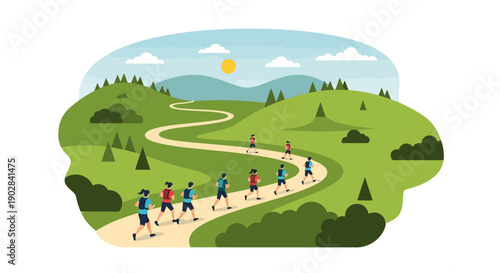 Hiking Trail in Scenic Mountain Landscape with People