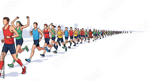 Large Group Running Race Participants with Banner