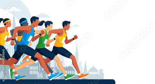 Group of Athletic Runners Starting a Race on Track