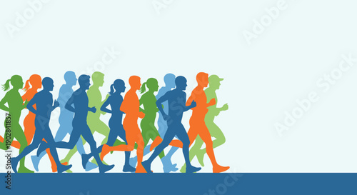 Diverse group of people running outdoors in a race or relay