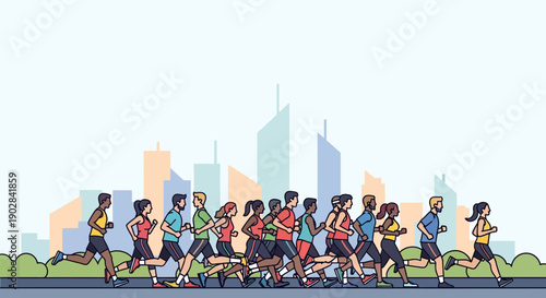 Group of diverse people running outdoors in an urban park