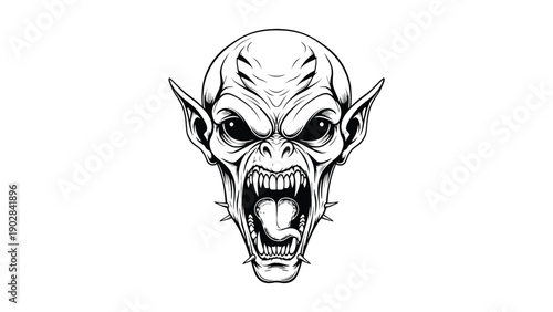Monster Character Portrait With Open Mouth For Horror Branding, Game Mascot Design And Entertainment IP Licensing Vector Illustration
