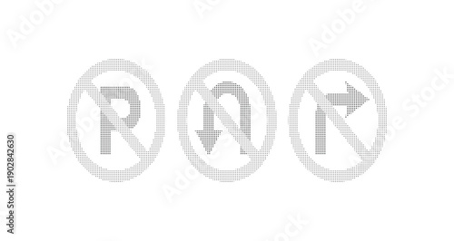 Monochrome Halftone Prohibition Traffic Signs No Parking No Uturn No Right Turn symbols
