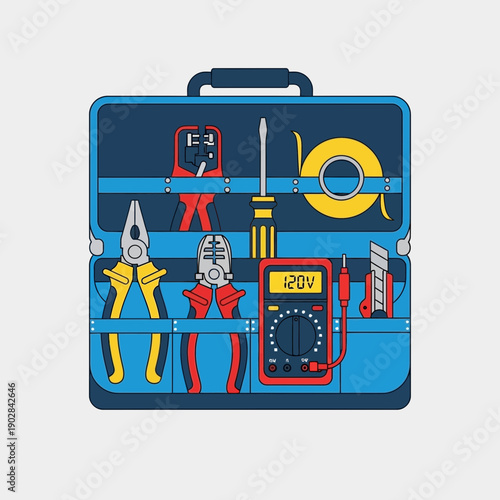 Electrician's Tool Kit: Pliers, Screwdriver, Multimeter, Tape, Knife