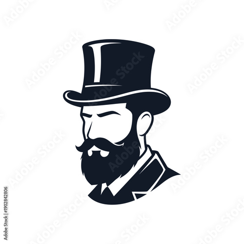 Elegant Gentleman with Top Hat and Beard Logo Design.