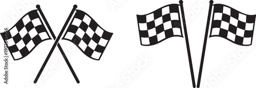 Checkered racing flags set, black and white finish line symbols for motorsport, speed competition and victory concept, start and finish banner icons for rally, karting, formula events