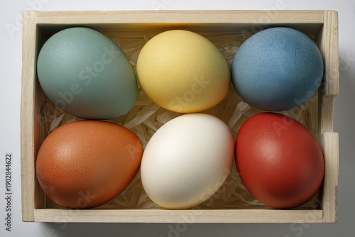 Wallpaper Mural Pastel Colored Easter Eggs in Wooden Box with Shaved Wood Fillers Under Soft Lighting Elegant Decorative Collection for Spring Season Celebrations Torontodigital.ca