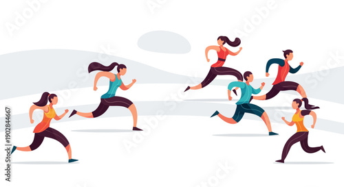 Group of People Running in a Race or Fitness Activity