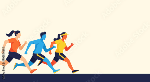 Dynamic Group of People Running in Race Against Clear Background