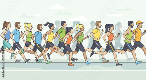 Group of People Running in a Race Celebration