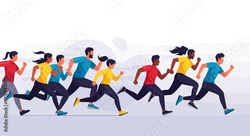 Group of Diverse People Running Together in Motion