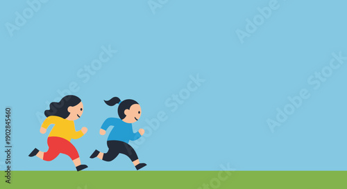Young Girls Running Outdoors on Green Field