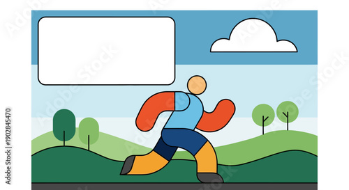 Illustration of a person running outdoors with trees and clouds