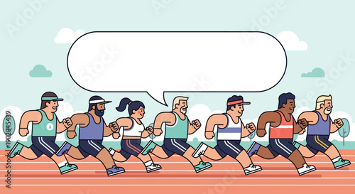 Group of Diverse Young Adults Running on Track