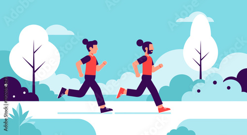 Two Women Running in Park During Spring Day