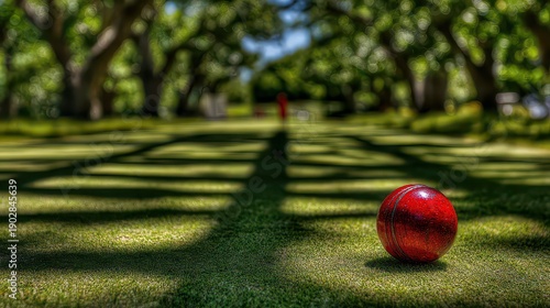 Wallpaper Mural Red Glittering Sphere on Green Grass with Tree Lined Path Leading to a Red Marker on a Sunny Day Torontodigital.ca