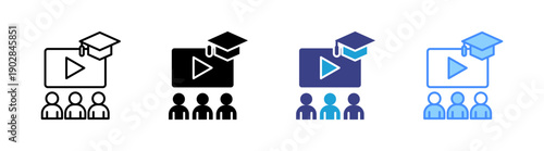 Online Course icon set multiple style collection