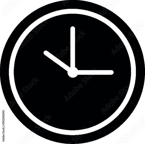 A black and white clock icon with a simple design