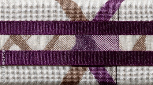 Wallpaper Mural Sparkling Purple Ribbon on Textured Beige Fabric with Abstract Brown and Tan Pattern Background Detail Torontodigital.ca