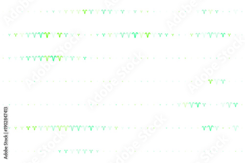Abstract background with green and yellow Aries zodiac signs on white. Minimalist astrological pattern with ram symbols in various sizes and shades of green.