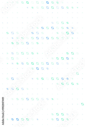 Abstract pattern of blue and green recycle icons on a white background representing sustainability and environmental conservation concepts