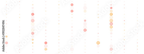 Abstract background with orange and red at symbols and dots in vertical lines on white background for communication and technology concepts