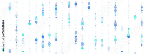Abstract blue and cyan circle pattern on white background with vertical lines of dots and bubbles for technology and data visualization concepts
