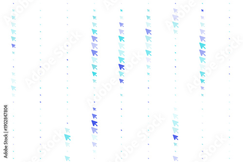 Abstract background with blue and purple cursor icons in vertical lines on white backdrop. Digital technology and internet navigation concept with mouse pointer symbols.