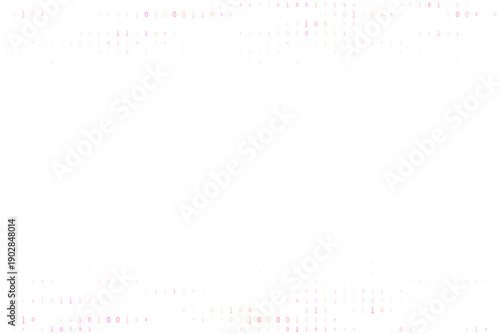 Minimalist abstract background featuring faint binary code digits zero and one in pink and grey on a clean white surface for technology and data concepts.