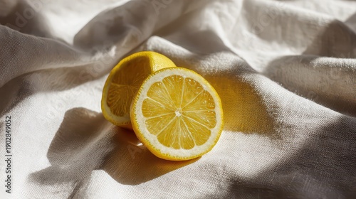 Wallpaper Mural Vibrant Yellow Lemons on Shimmering Silvery White Fabric Still Life in Natural Lighting, Emphasizing Freshness and the Play of Light and Shadow Texture Torontodigital.ca