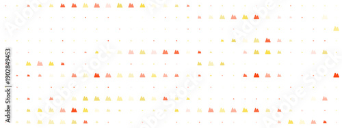 Abstract geometric pattern with colorful mountain peak icons on white background. Minimalist vector illustration of stylized landscape symbols in warm autumn colors.