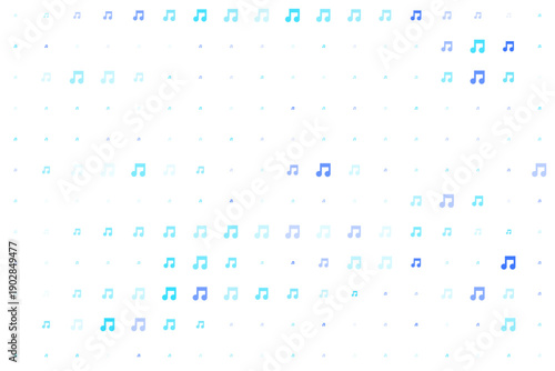 Abstract background pattern of blue and cyan musical notes on a white background for music and sound design concepts