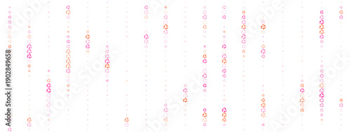 Abstract background pattern with pink and orange recycle symbols in vertical lines on white backdrop. Sustainable environment and eco friendly waste management concept illustration.