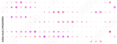 Abstract pattern of pink and purple shield icons on a white background representing digital security and data protection in a modern technology concept