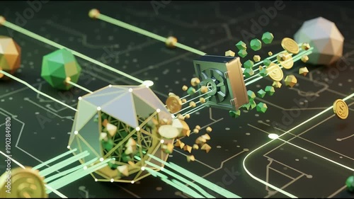Abstract 3 d rendering of financial technology and cryptocurrency