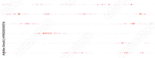 Abstract background with pink and red wifi signal icons on white background. Wireless network connection concept with scattered digital symbols in a minimalist pattern.