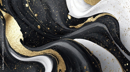 Wallpaper Mural Abstract Black and White Swirling Texture with Gold Glitter Accents Torontodigital.ca