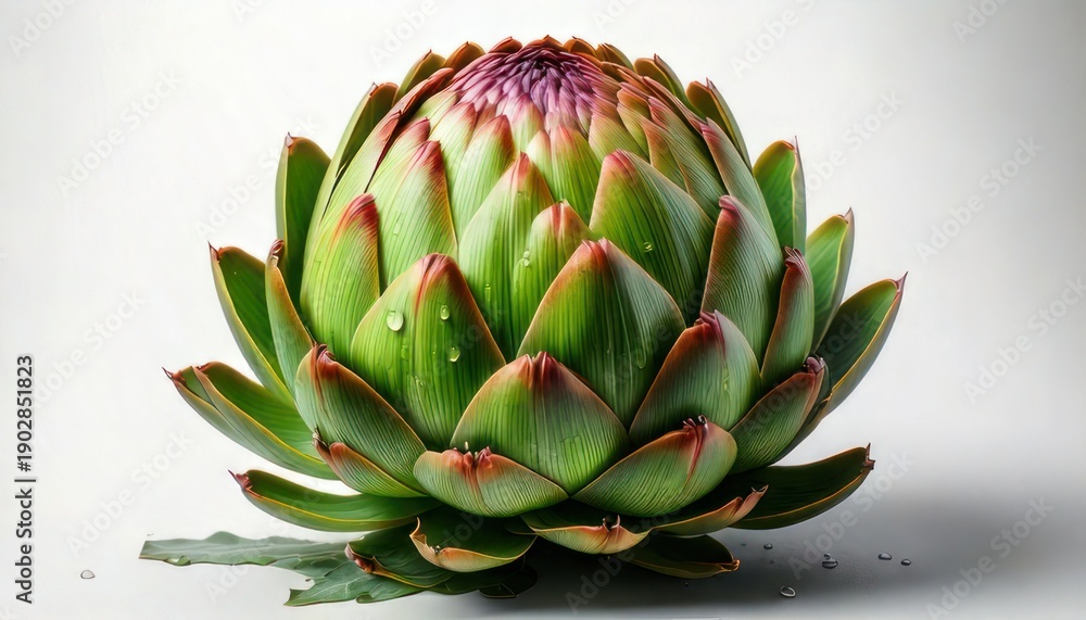 Fototapeta premium Close-up of a fresh green artichoke with water droplets.