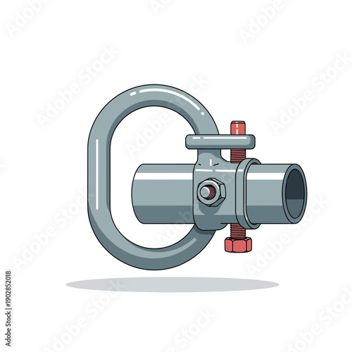 Metal swivel eye bolt with nut and pipe fitting, isolated on white background